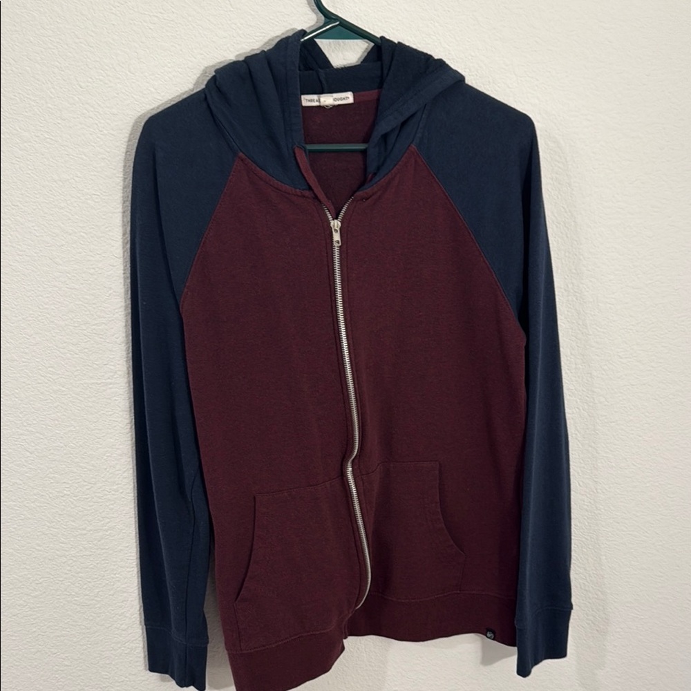 Threads 4 Thought Red and Blue Zip Up Sweater